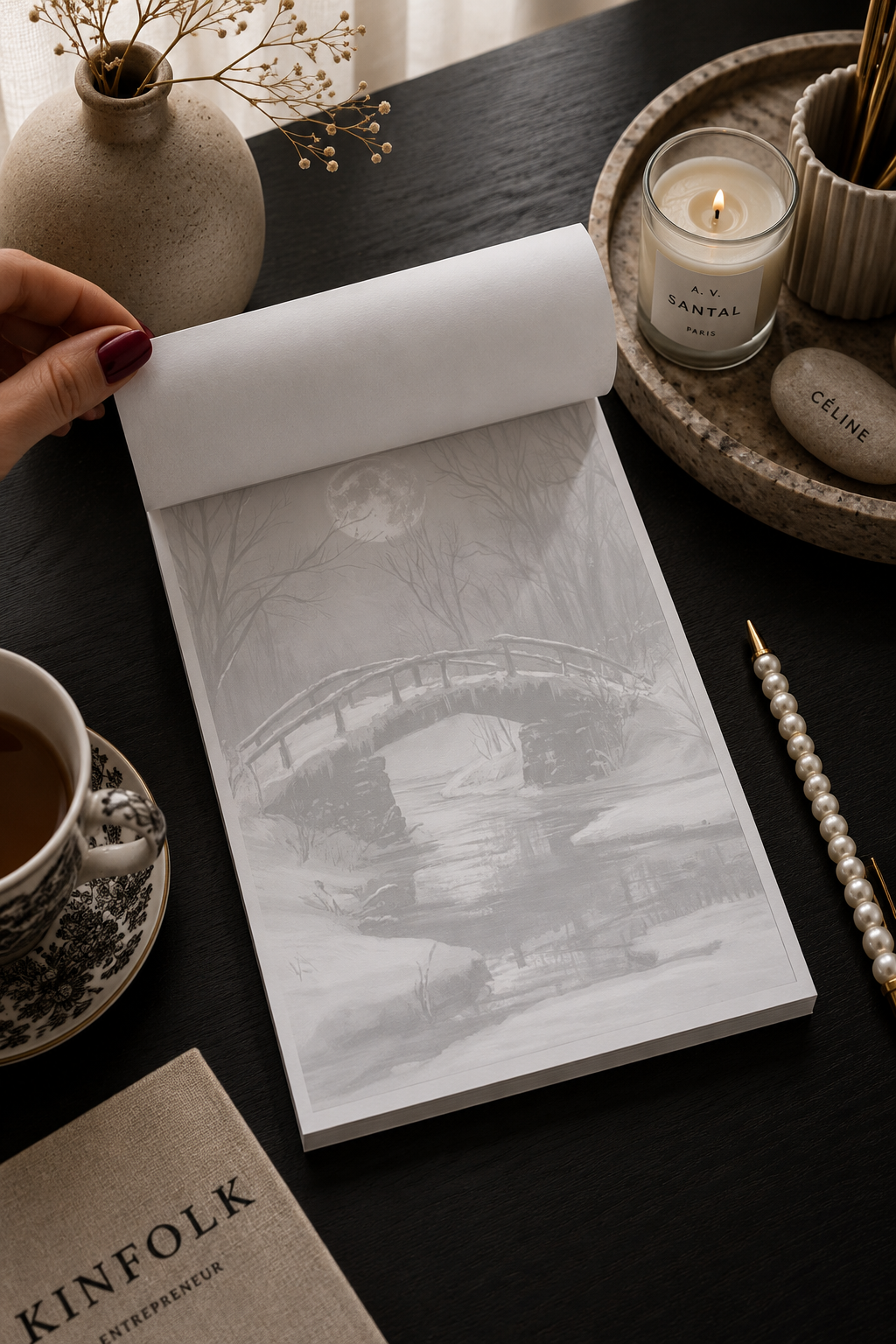 Vintage Winter Bridge Handmade A5 Tear-Off Notepad